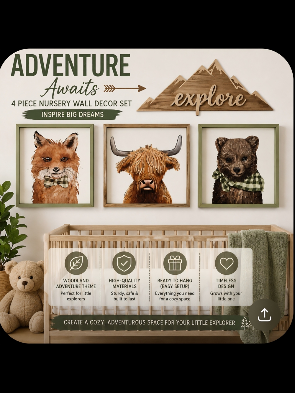Woodland Nursery Wall Decor Set - 4 Pieces